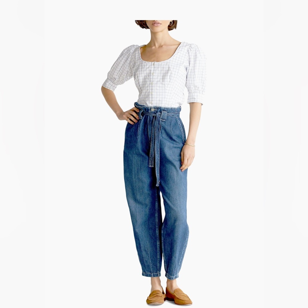 NWNT Polo Ralph Lauren Women's Cotton Checkered Button Down puff sleeve shirt 10